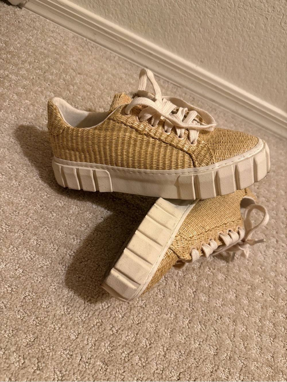 FARM Rio Natural Raffia Lace-Up Sneakers with Cream Sole - Picture 3 of 4
